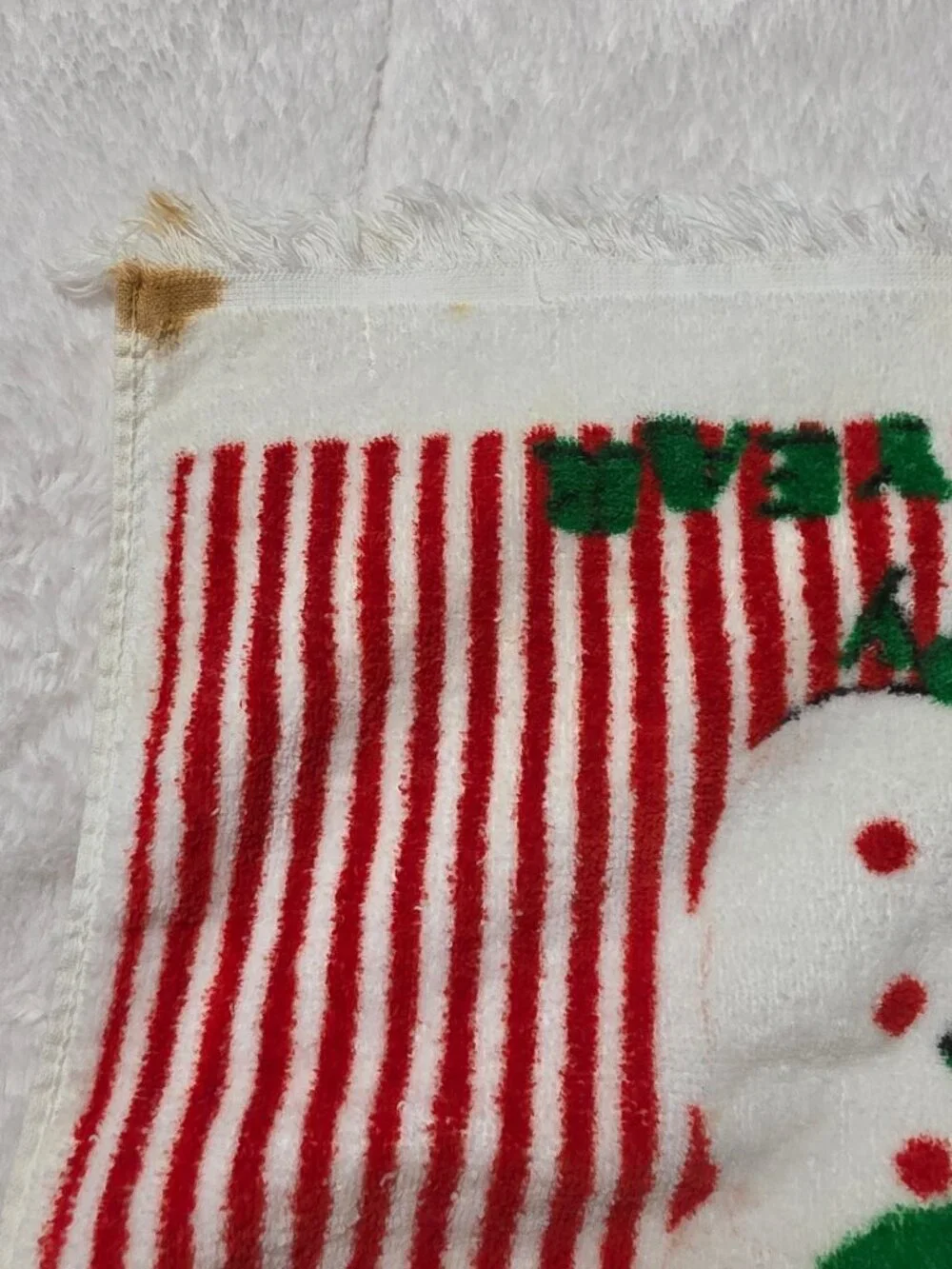 Vtg 70s Royal Terry Christmas New Years Hand Towel Santa Snowman Candy Stripe